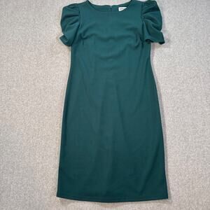 Shelby & Palmer Green Puff Sleeve Sheath Dress Women's 8 Midi High Neck